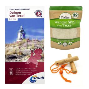 Texel hiking package with ANWB Hiking Map, Hiking Wool and Hiking Sticks.