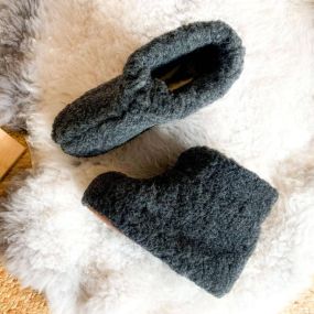 Warme Wollpantoffeln hoch - Schwarz